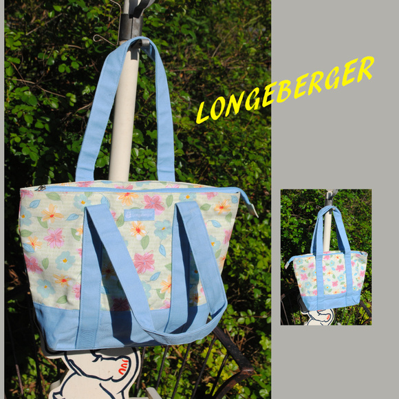 LONGEBERGER Small Zipper Tote in Blue & Floral - Picture 1 of 8